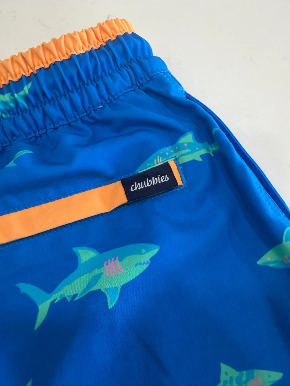 chubbies Men’s Blue Swim Trunks with Green Shark Print - Small